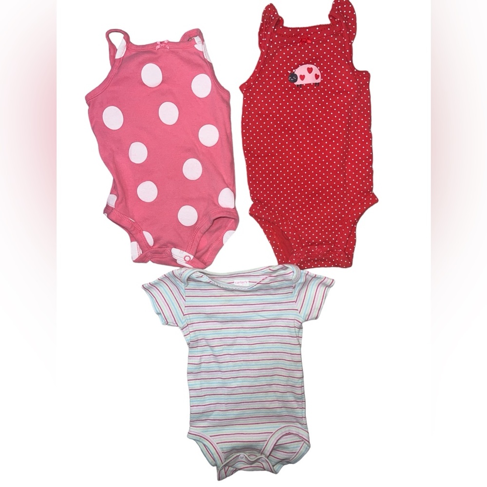 ☠️5/$20☠️  CARTERS | ONSIE BUNDLE SLEEVELESS SHORT SLEEVE POLKA DOT LADY BUG
